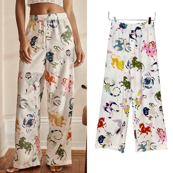 Anthropologie Other - Anthropologie Colorful Zodiac Print Women’s Wide Leg Flannel Pajama Pants Sz XXS